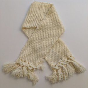 Vintage Handmade Cream Knit Soft Winter Fall Cold Weather Scarf with Fringe
